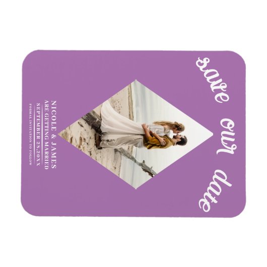 Lavendel Lila Diamond Foto Bruiloft Save the Date Magneet (Horizontaal)