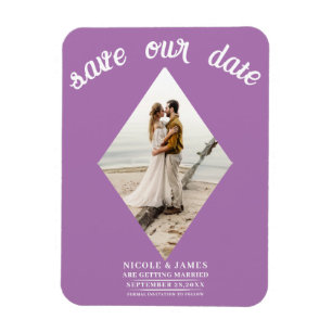 Lavendel Lila Diamond Foto Bruiloft Save the Date Magneet