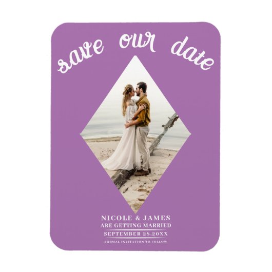 Lavendel Lila Diamond Foto Bruiloft Save the Date Magneet (Verticaal)