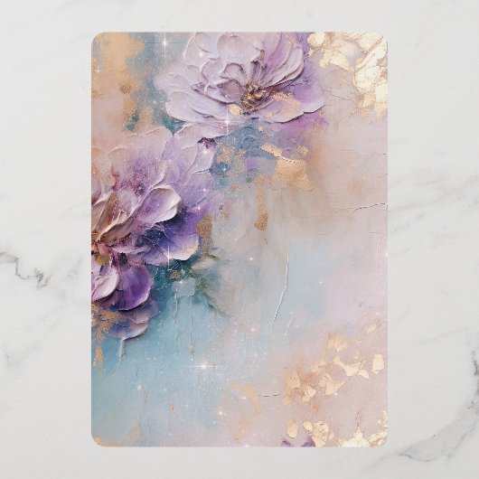 Lavendel Lila Gold Aqua Floral Vrijgezellenfeest Folie Uitnodiging (Achterkant)