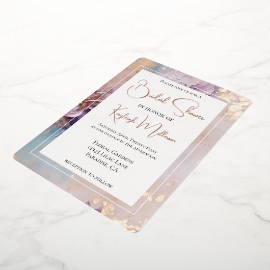 Lavendel Lila Gold Aqua Floral Vrijgezellenfeest Folie Uitnodiging (Gedraaid)