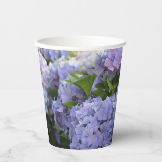 Lavendel & Lila Hortensia Hydrangea Bloemen Papieren Bekers (Voorkant)
