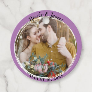 Lavendel Lila Minimal Trendy Ronde Foto Bruiloft Bedankjes Labels