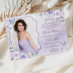 Lavendel Lila Paarse Bloemen Foto Quinceañera Kaart