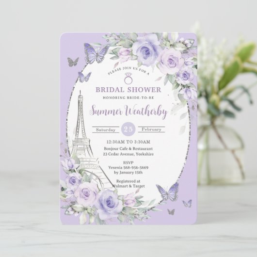Lavendel Lila Paarse Bloemen Paris Vrijgezellenfee Kaart (Staand voorkant)