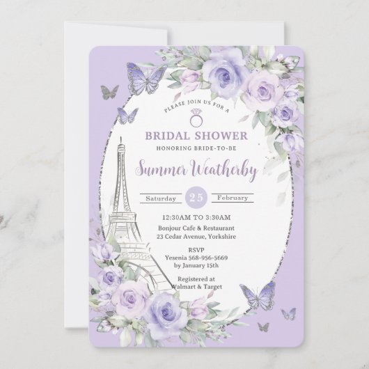 Lavendel Lila Paarse Bloemen Paris Vrijgezellenfee Kaart (Voorkant)