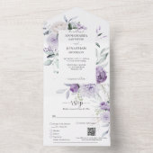 Lavendel Lila Paarse pioenen groen bruiloft All In One Uitnodiging (Binnen)