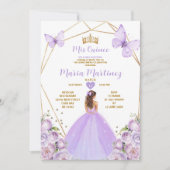 Lavendel Lila Prinses Vlinder Goud Quiñceanera Kaart (Voorkant)