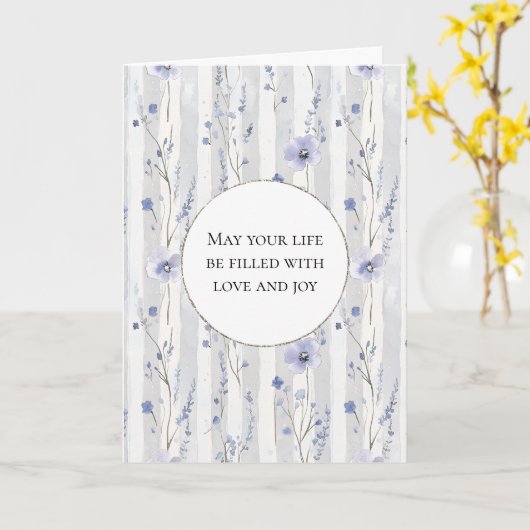  lavendel Lila witte bloemenstrepen Kaart (Gele Bloem)