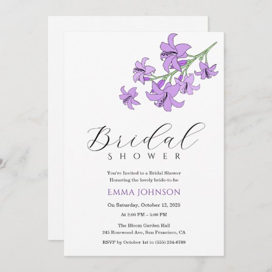 Lavendel Lily Bloemen Bruids Douche Uitnodigingen (Voorkant / Achterkant)