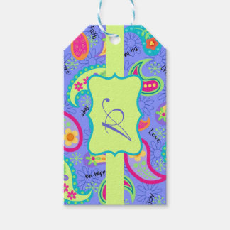 Lavendel Lime Groen Monogram Modern Paisley Cadeaulabel