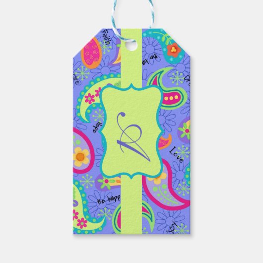 Lavendel Lime Groen Monogram Modern Paisley Cadeaulabel (Voorkant)