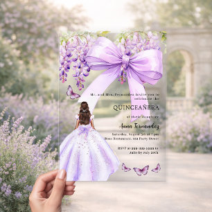 Lavendel lint bloemjurk doorzichtige Quinceanera Acryl Uitnodigingen