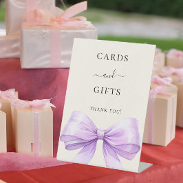 Lavendel lint ivoorkleurige kaarten cadeaus bord reclamebord met voetstuk