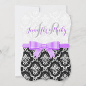 Lavendel lint zwart en wit damast bruiloft kaart (Achterkant)