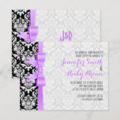 Lavendel lint zwart en wit damast bruiloft kaart (Voorkant / Achterkant)
