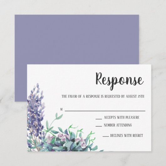 Lavendel Love Floral Eucalyptus Paarse Respons RSVP Kaartje (Voorkant / Achterkant)