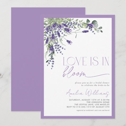 Lavendel Love Is In Bloom Waterverf Floral Kaart (Voorkant / Achterkant)