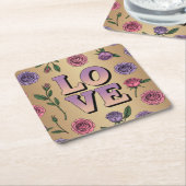 Lavendel LOVE Tekst Goud Onderzetter Set (Schuin)