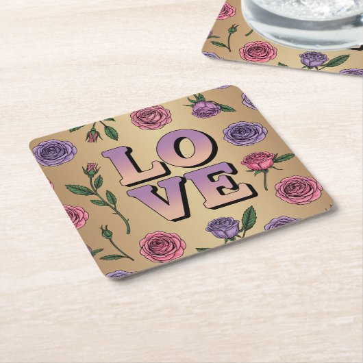 Lavendel LOVE Tekst Goud Onderzetter Set (Schuin)