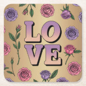 Lavendel LOVE Tekst Goud Onderzetter Set (Voorkant)