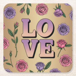 Lavendel LOVE Tekst Goud Onderzetter Set