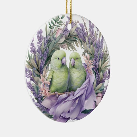 Lavendel Lovebirds Keramisch Ornament (Rechts)