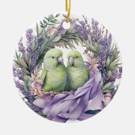 Lavendel Lovebirds Keramisch Ornament (Voorkant)