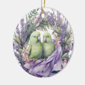 Lavendel Lovebirds Keramisch Ornament (Links)