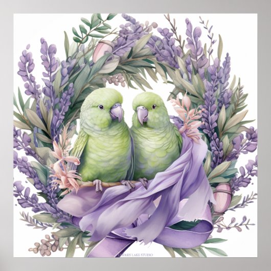 Lavendel Lovebirds Muurkunst Poster (Voorkant)