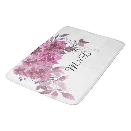 * Lavendel Magenta Monogram Hydrangea Romantisch Badmat (Gekanteld)