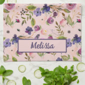 Lavendel & Magenta Waterverf Rozen & Violets Theedoek (Gevouwen)