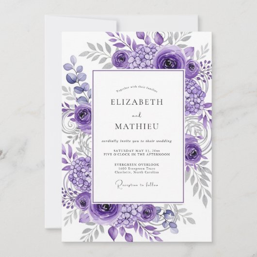 Lavendel Majestueuze Botanische Bruiloft Kaart (Voorkant)
