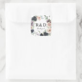 Lavendel, Marine, & Blush Roze Bloemen Monogram Vierkante Sticker (Tas)