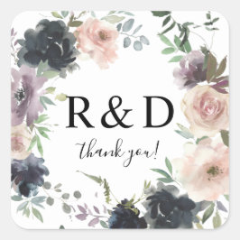 Lavendel, Marine, & Blush Roze Bloemen Monogram Vierkante Sticker
