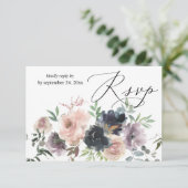 Lavendel, Marine, & Blush Roze Herfst Bloemen met RSVP Kaartje (Staand voorkant)
