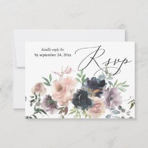 Lavendel, Marine, & Blush Roze Herfst Bloemen met RSVP Kaartje