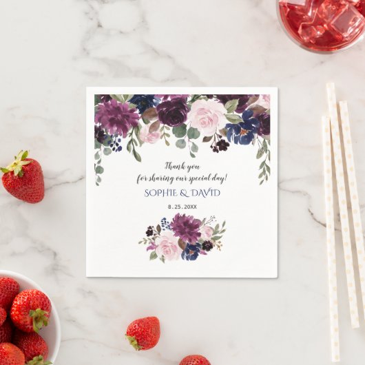 Lavendel Marineblauwe Bloeiende Bruiloftsplanner Servet (Insitu)