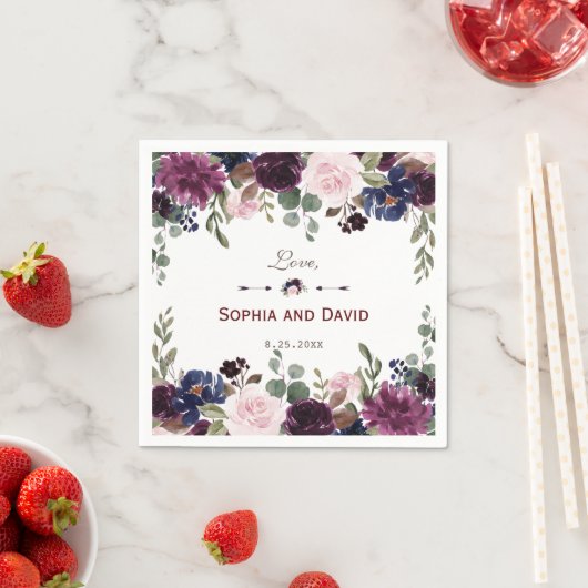 Lavendel Marineblauwe Bloemige Bruiloft Servet (Insitu)