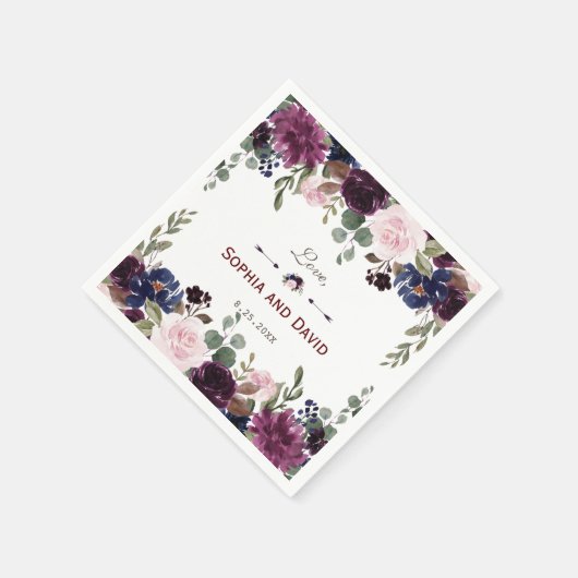 Lavendel Marineblauwe Bloemige Bruiloft Servet (Hoek)