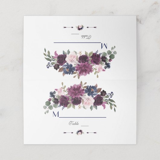 Lavendel marineblauwe bloemtafel nummer plaatskaartje (Buitenkant ongevouwen)