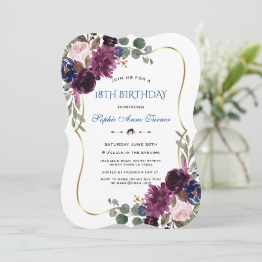 Lavendel Marinegoud Bloem Bloesem 18e Verjaardag Kaart (Staand voorkant)