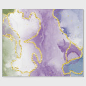 Lavendel Marmeren verfpatroon met gouden streep Cadeaupapier (Vlak)