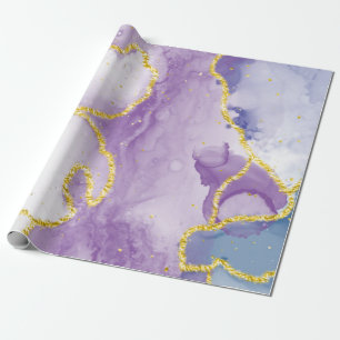 Lavendel Marmeren verfpatroon met gouden streep Cadeaupapier