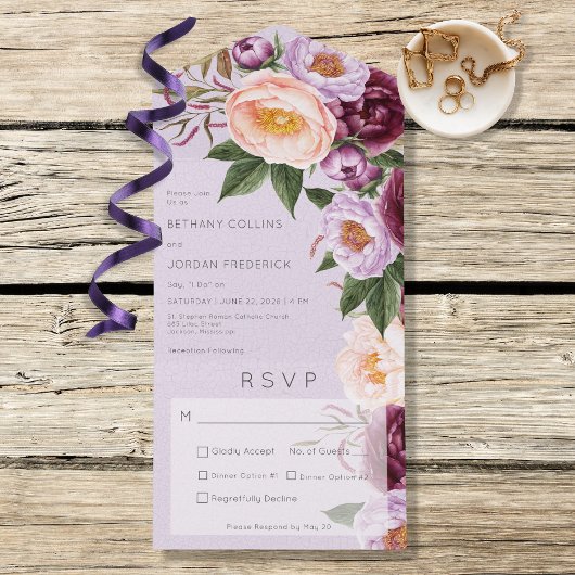 lavendel maroon en peach pony's Dinner All In One Uitnodiging