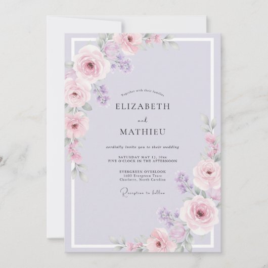 Lavendel Mauve Bladrijke Bruiloft Kaart (Voorkant)
