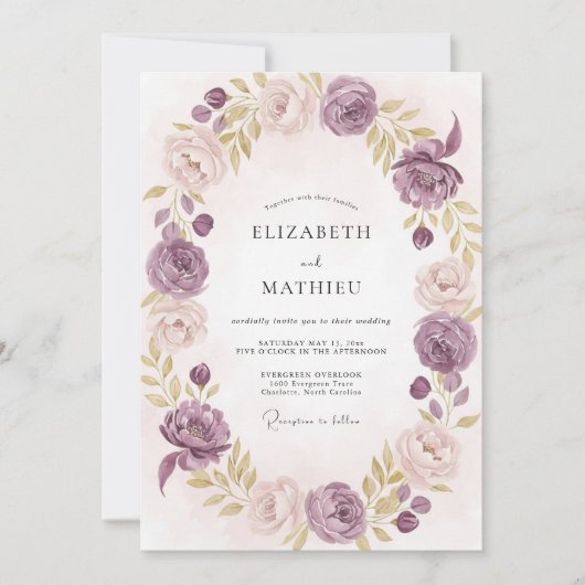 Lavendel Mauve Geschilderde Bruiloft Kaart (Voorkant)