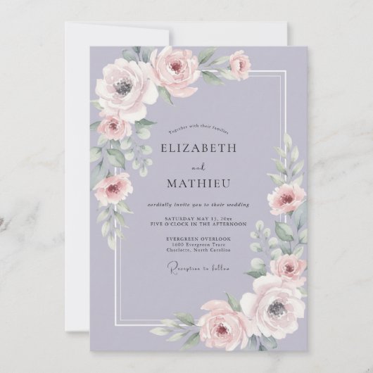 Lavendel Mauve Ranunculus Eucalyptus Bruiloft Kaart (Voorkant)