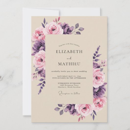 Lavendel Mauve Roze Bruiloft Kaart (Voorkant)