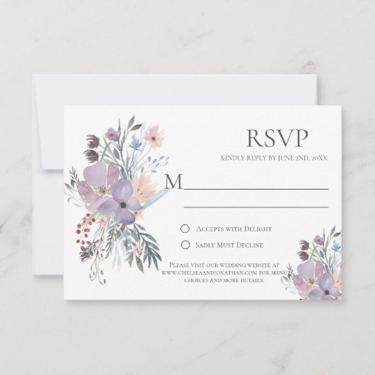 Lavendel Meadow Calligrafie RSVP Kaarten Kaartje (Voorkant)